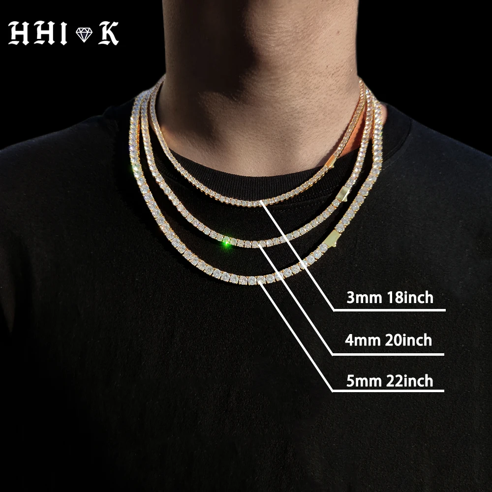 

Hip Hop Tennis Link Necklace For Men Women Iced Out Bling CZ Stone Fashion Jewelry 3MM 4MM 5MM Fine Chain Spring Clasp