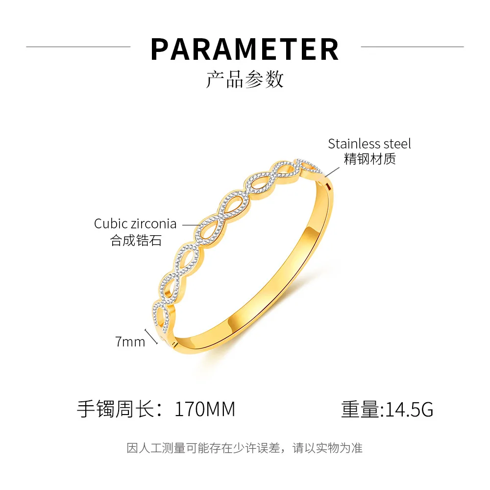 Wholesale Rose Gold Romantic  Bowknot Clear Zircon Infinity Bangles Bracelets for Women Luxury Jewelry Gift