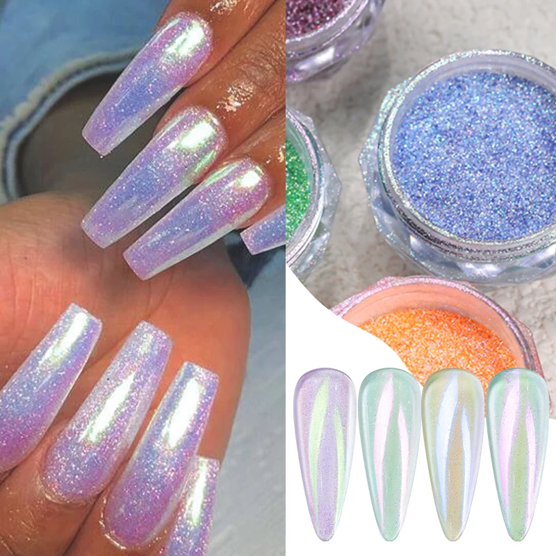 

1 Box Purple Blue Pearl Nails Glitter Shiny Aurora Effect Pigments Dust DIY Nail Art Decorations Nail Supplies For Professionals