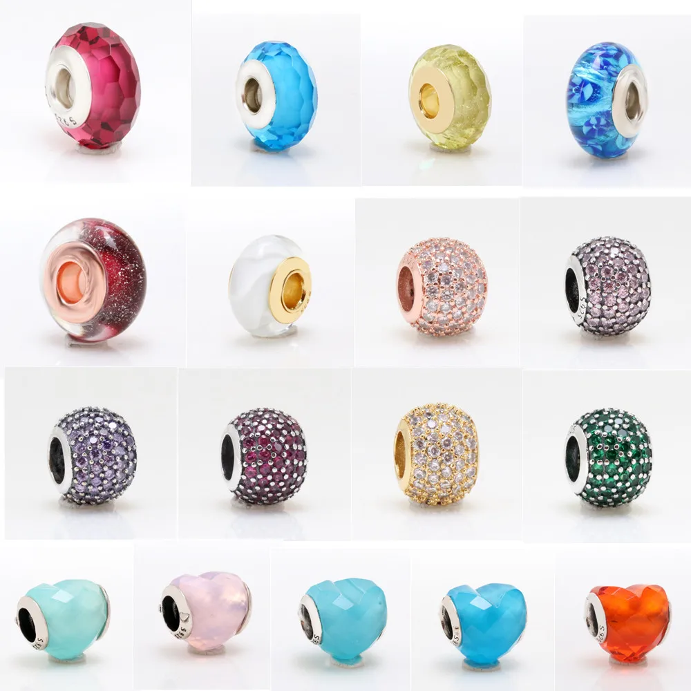 

925 sterling silver rose gold Murano glass and crystal pendant beads suitable for women pandora bracelets and necklaces