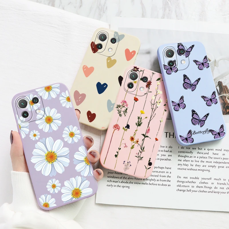 

For Xiaomi Mi 11 Lite 5G NE Pro Ultra Case Cute Dinosaur Flower Bumper Cover For Xiaomi Mi 11 11i Mi11 Lite Ultra NE Funda Coque