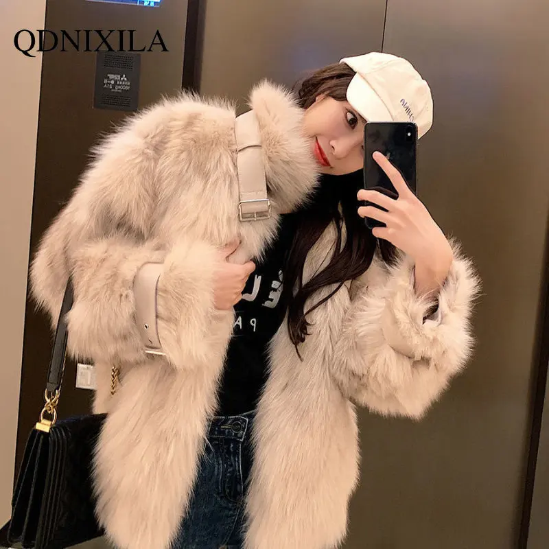 2022 Winter Fur Coat Women Imitation Fox Hair Korean Version of The New Faux Fur Coat Hooded Fox Fur Long Fur Collar Jackets