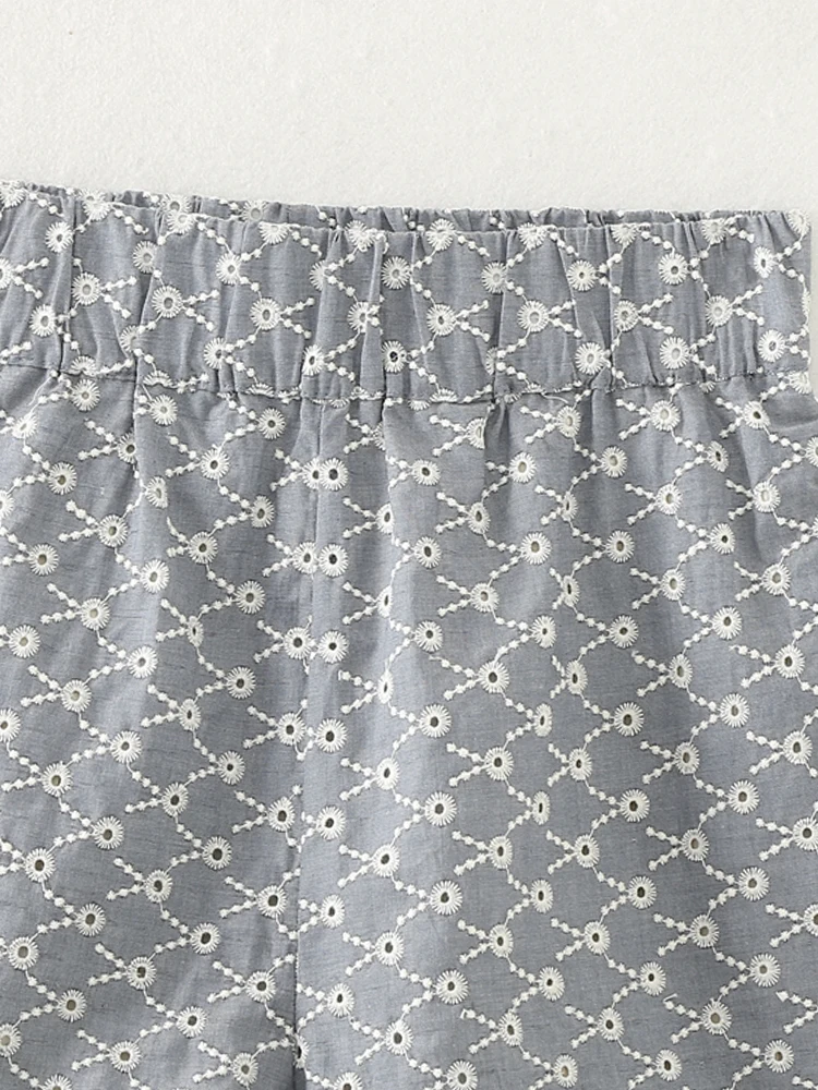 PAILETE Women 2023 fashion cutwork embroidery shorts vintage high waist patch pockets female short pants mujer