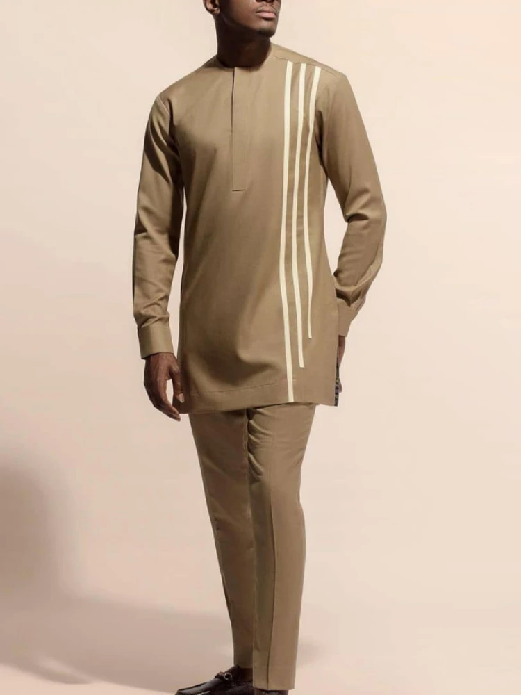 Muslim Fashion Men Sets Arabian Four Seasons Casual Contrasting Print Loose Polyester African Style Men's Suit Printing Suit