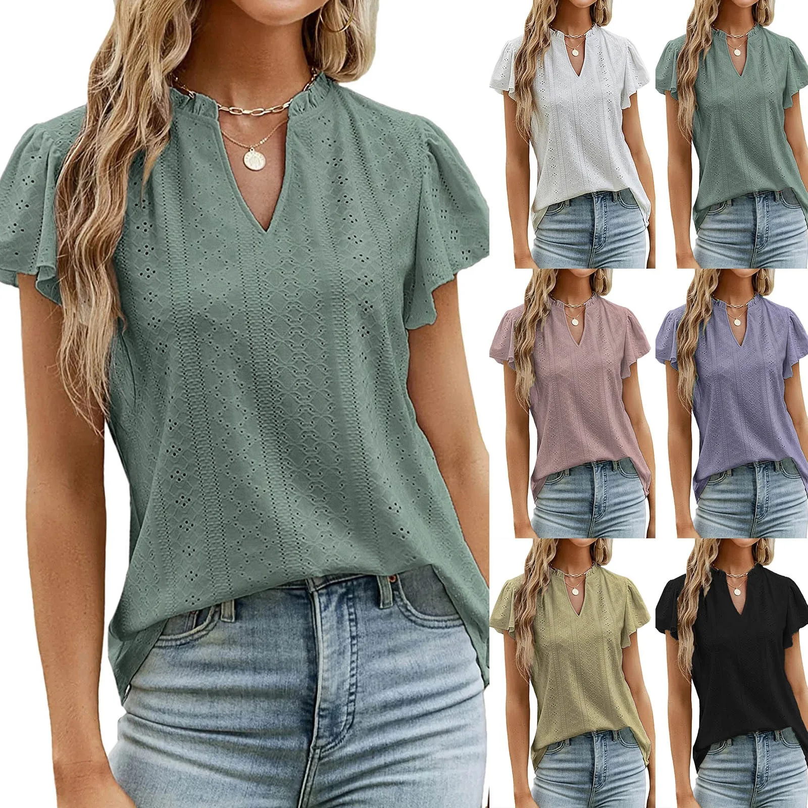 

Женская блузка с коротким рукавом, V-образным вырезом