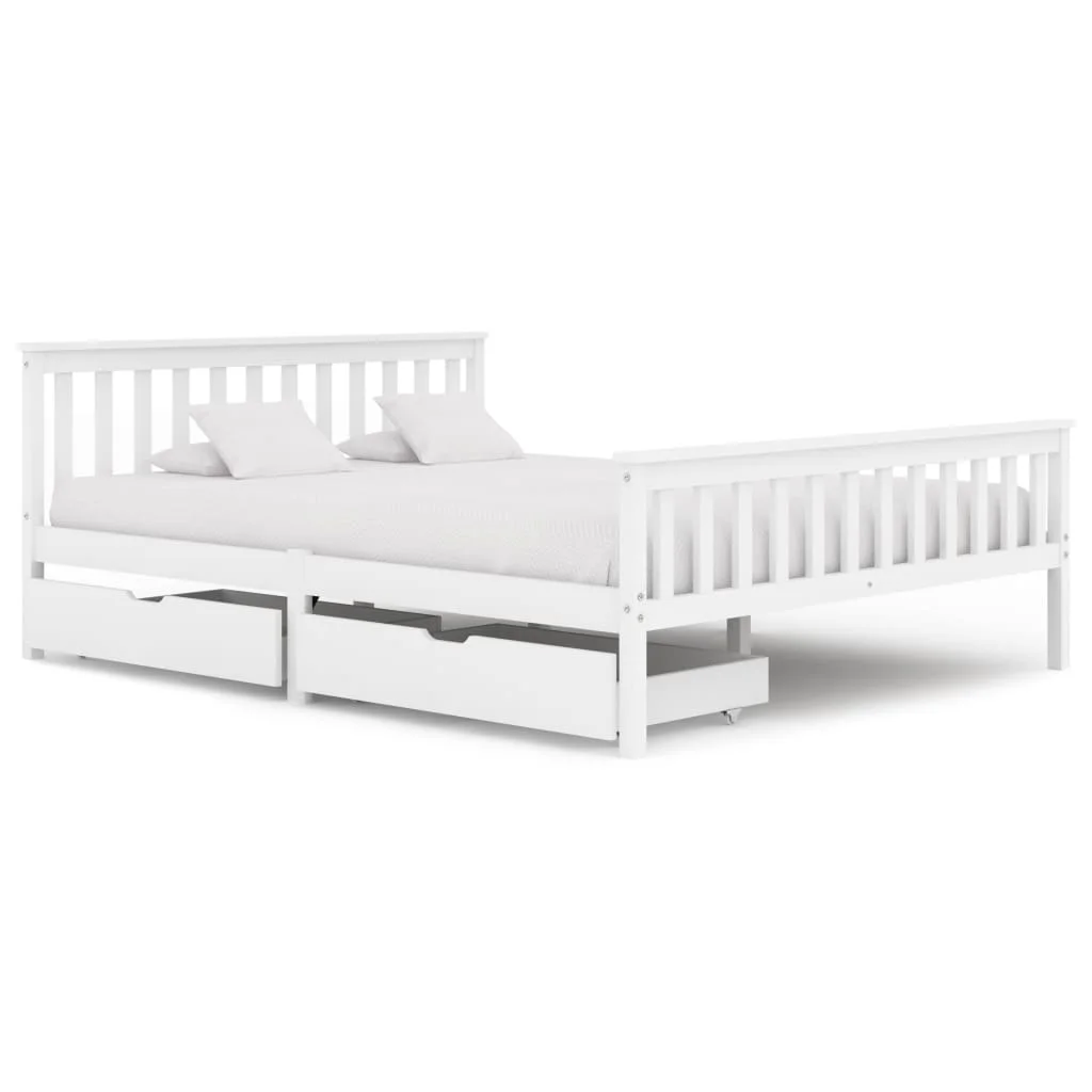 

Bed Frame with 2 Drawers, Solid Pine Wood Bed, Bedroom Furniture White 160x200cm