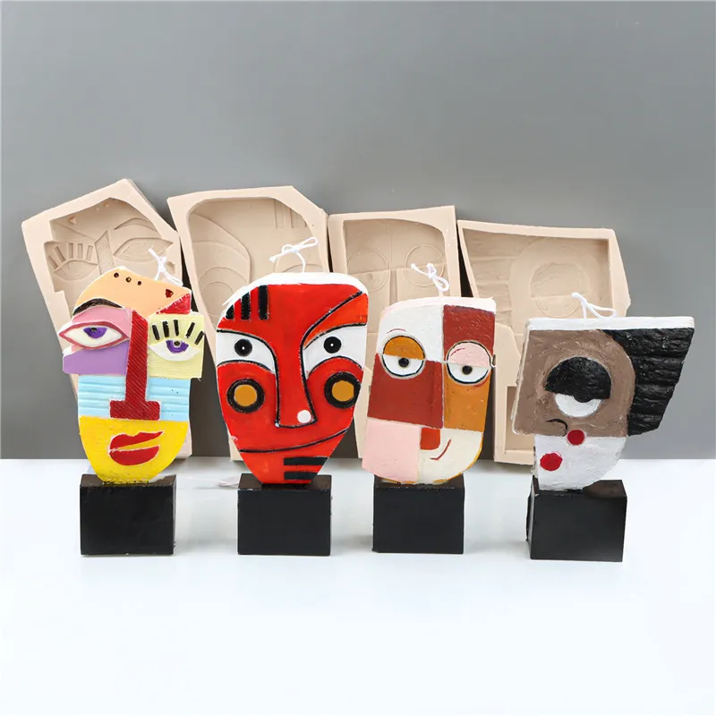 

Art Face Silicone Candle Mold Abstract Funny Portraits Graffiti 3D Plaster Soap Resin Mold Easter Halloween Decor Making Supplie