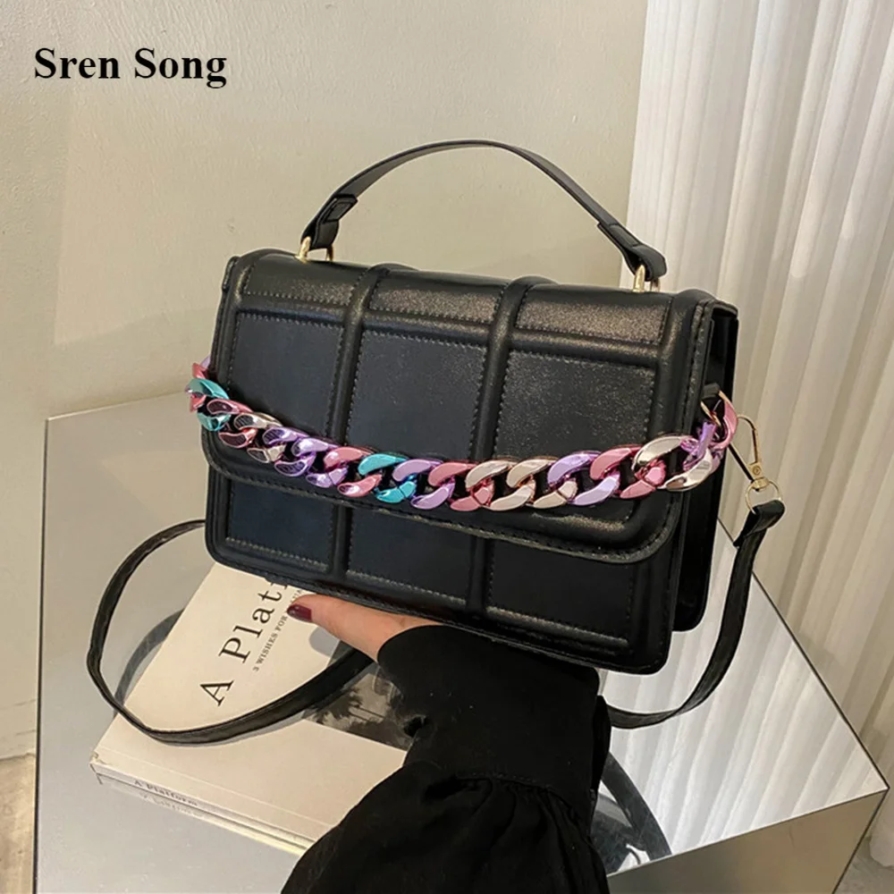 

Fashion Square Handbags For Female Texture Chain Shoulder Bags 2022 New Solid Color Indentation Messenger Bags Lattice Bags