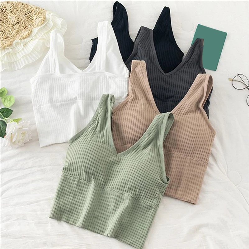 

Women Sports Bra Tops Solid Padded Fitness Yoga Running Cropped Top Women SportsWear Gym Solid Tank Tops Athletic Push Up Bras