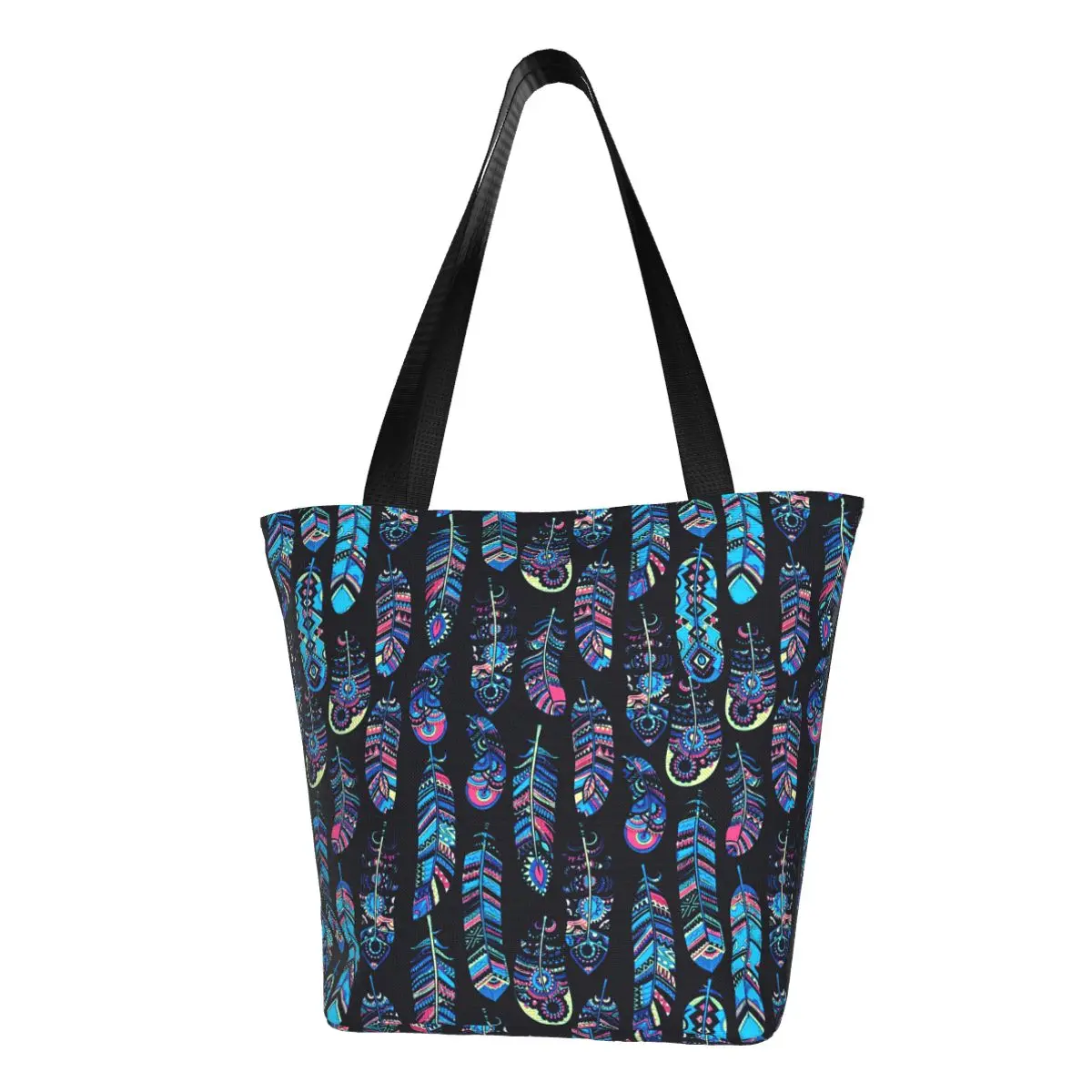 

Сумка-шоппер с голубыми перьями, женская сумка-тоут с графическим дизайном, симпатичная тканевая уличная сумка через плечо