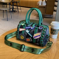 boston bag real leather with canvas women handbag rivet sling bag luxury designer handbags high quality tote bag