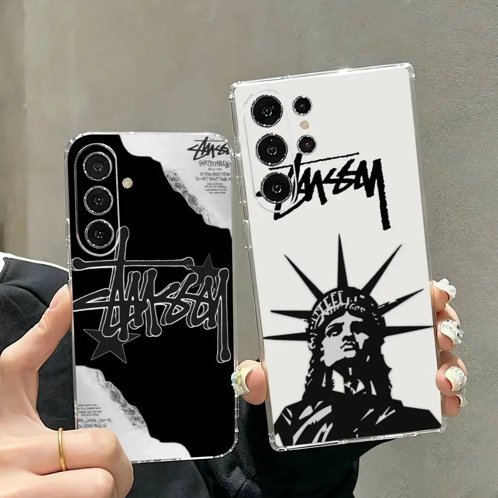 Фото Чехол для телефона S-stussyes-S для Samsung S25, S24, S21, S22, S23, S30, Ultra, S20, Plus, FE, прозрачный №1
