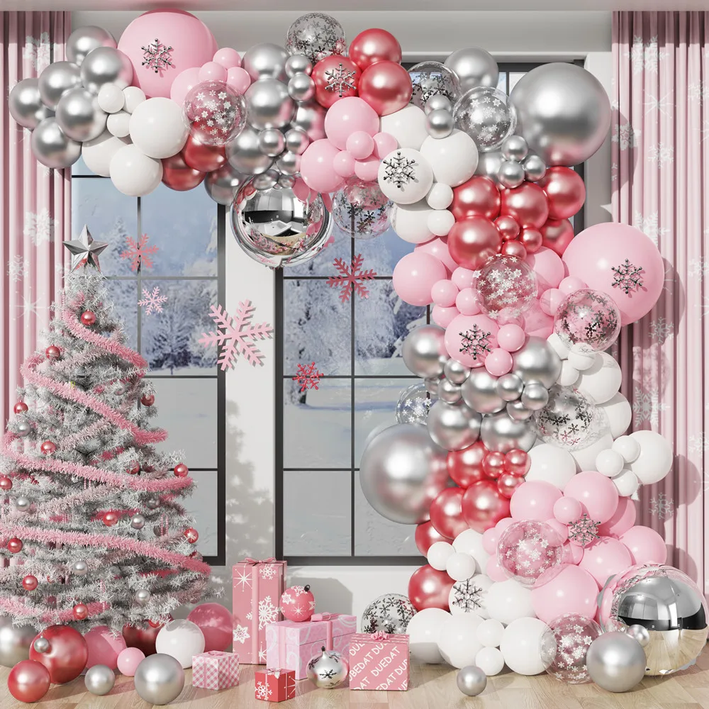 

Winter Balloons Garland Arch Kit Snowflake Balloon Blue Pink Balloon Merry Christmas Happy New Year Party Decoration Supplies