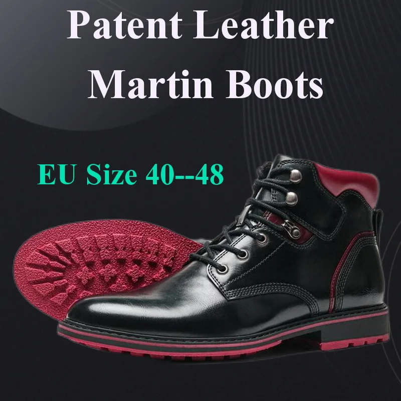 VXO Men Ankle Boots Patent Leather Boots For Men Glossy Leather Boots Men Shoes