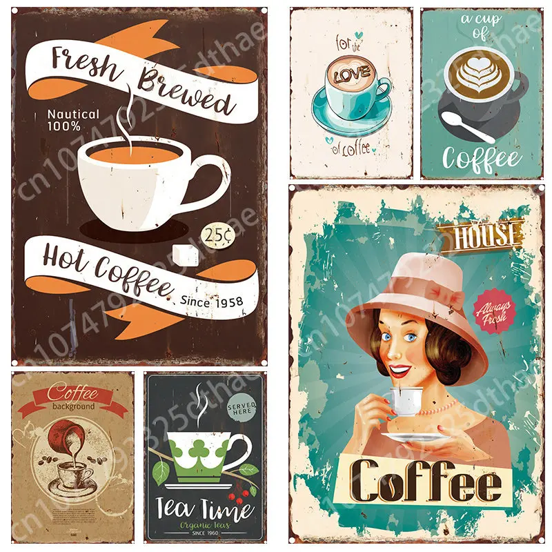 

Specialty Coffee Pattern Metal Tin Signs Cafe ShopPoster Retro Wall Decor Plaque Western Restaurant Art Background Decoration