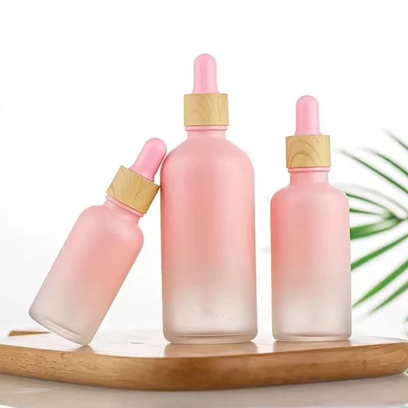 5/10/15/20 ML Pink Frosted Glass Bottle with Pipette Dropper Essential Oil Bottles Cosmetic Essence Packing