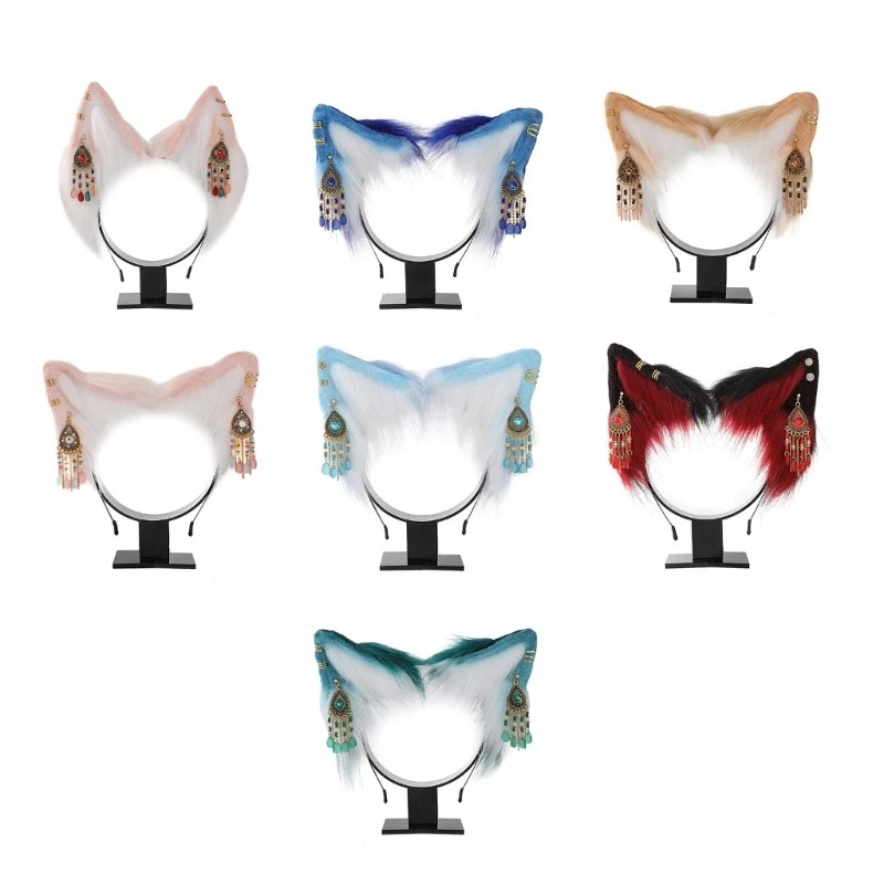 

F42F Cartoon Foxes Cat Ear Headband Plush Carnivals Party Headpiece Cosplay Carnival Party Cosplay Anime Props Unisex