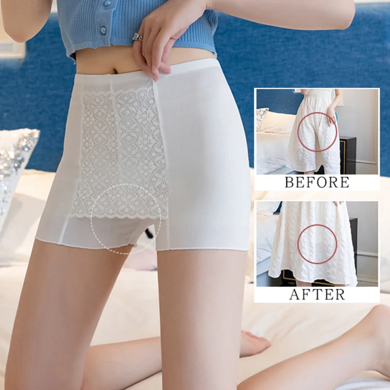

Ice Silk High Waist Safety Pants Boxer Women Thin Sliming Fit Women's Summer Shorts Double Layer Seamless Skirt Shorts