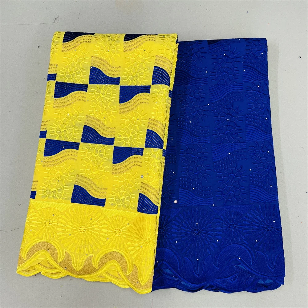 

Африканская хлопчатобумажная кружевная ткань с вышивкой 2,5 + 2,5 ярдов, нигерийская хлопчатобумажная кружевная ткань высокого качества для женщин, вечерняя одежда, ткань для платья