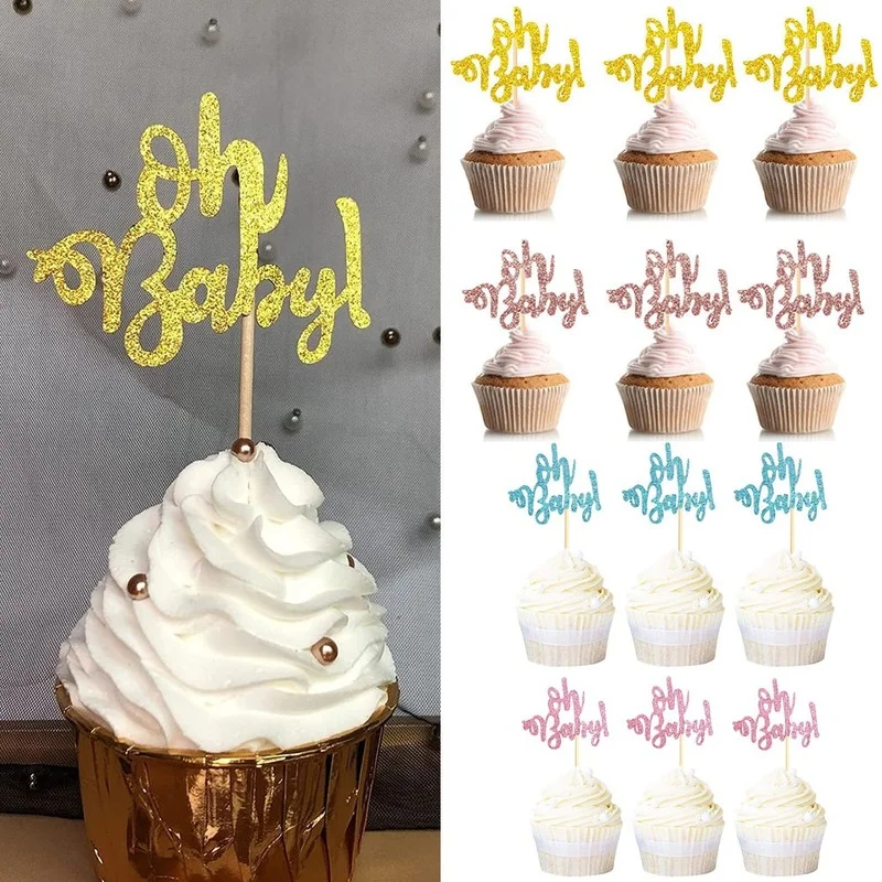 

10pcs Glitter Paper Cupcake Toppers One Cake Topper 1st Birthday Cake Decorating Oh Baby Girl Boy Baby Shower Party Supplies