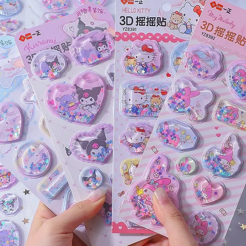 

Кавайные 3D наклейки Sanrio Kuromi с вибрацией, Мультяшные водные стикеры в стиле «Мой Мелодия» «Hello Kitty», украшения для студентов, детские подарки