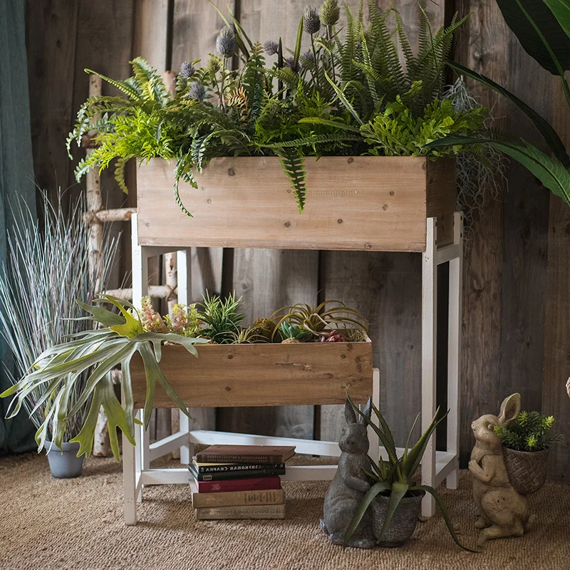 

Planter Wooden Stand, Partition, Large Container and Flower Pot Design Space, Retro Artistic Storage