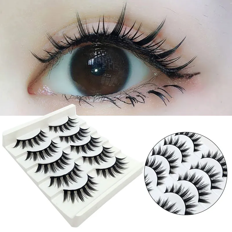 

5 Pairs False Eyelashes Lash Extension Daily Eye Makeup Big Eyes Cross Curl Dense Style False Eyelashes Women New Eye Beauty DIY