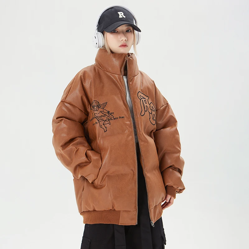 PU leather puffer jacket bubble coat men clothing HIP HOP winter jacket men Autumn And Winter Warm Men's Quilted Puffer Jacket