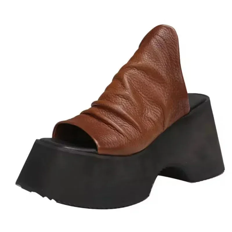 Новинка 2024 летние женские тапочки на массивной платформе с открытым носком обувь