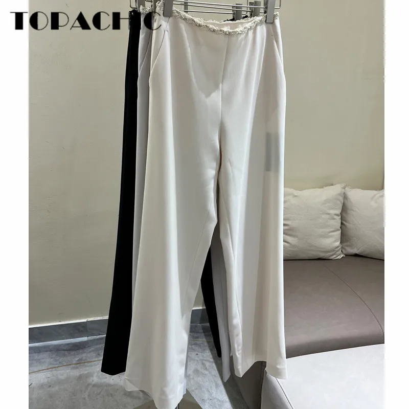 6.27 High Quality High Waist Three Dimensional Decoration Pocket Side Zipper Acetate Straight Pants Women