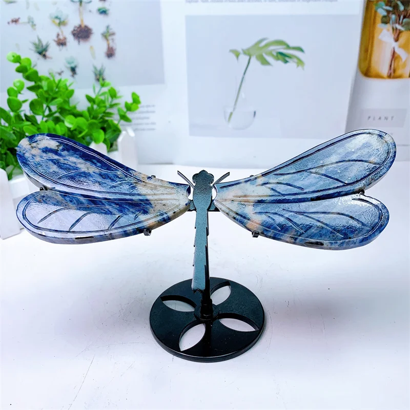 Натуральные Синие кальдалитовые крылья стрекозы резьба КВАРЦ ИСЦЕЛЕНИЕ энергия