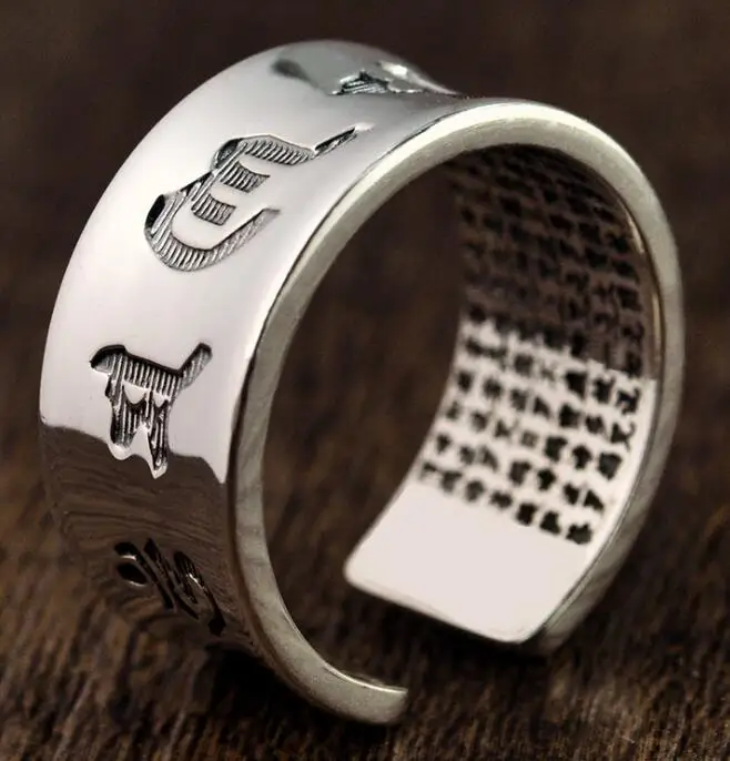 

Серебряное 925 пробы, винтажное Китайское кольцо счастливого Будды в форме сердца, открытое регулируемое кольцо из тайского серебра S925 в ретро стиле, подарок для мужчины, ювелирные изделия