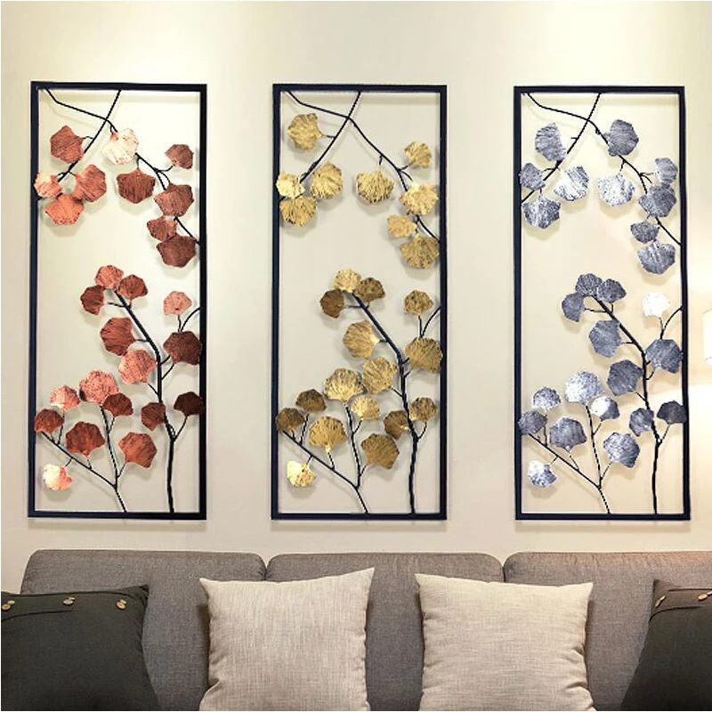 

European Metal Crafts Wall Hanging Mural Iron Ginkgo Biloba Decoration Home Living Room Sofa Background Wall Ornament