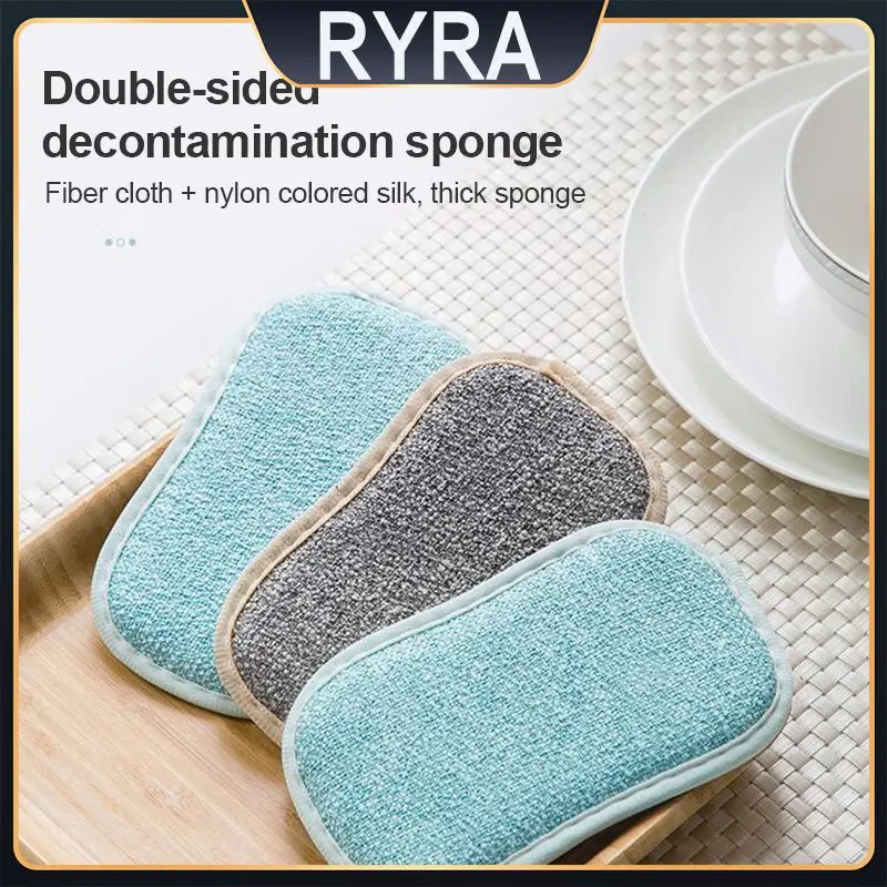 

Reusable Double Sided Cleaning Brush Microfiber Dishcloth Scouring Pad Kitchen Gadget Efficient Dish Cleaning Sponge No Scraping