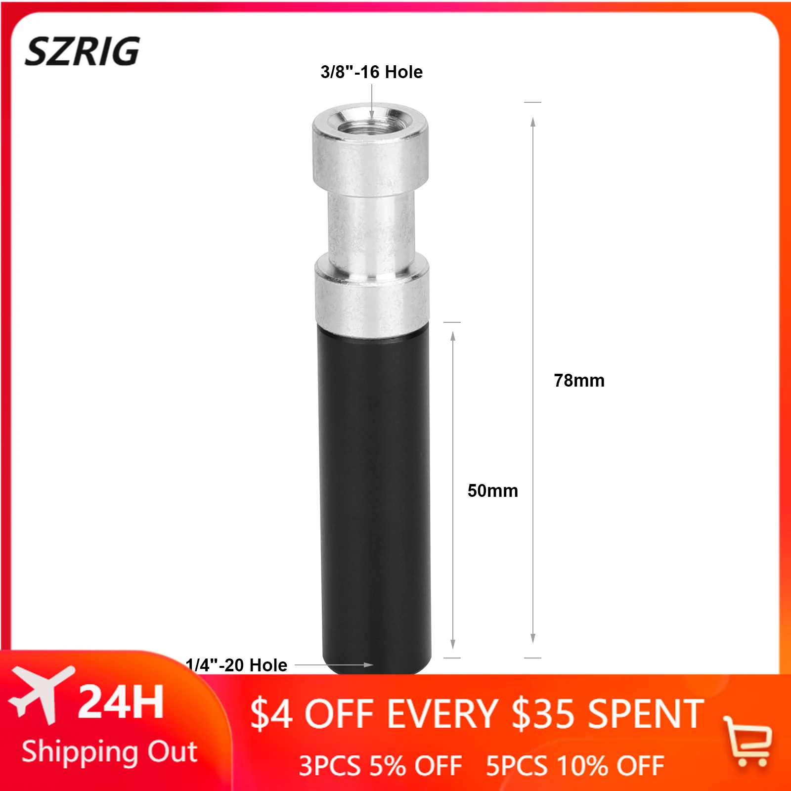 

SZRIG 1/4"-20 HoleTo 3/8"-16 Hole Screw Adapter Fits accessories with 1/4"-20 & 3/8"-16 Screw