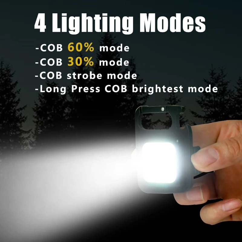 

ZK30 Multifunctional Mini LED Working Light Glare COB Keychain Light Rechargeable Portable Flashlight Outdoor Camping Corkscrew