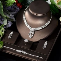 hibride long tassel water drop earring necklace set cubic zirconia dubai jewelry for nigeria women bridal wedding sets n 1242
