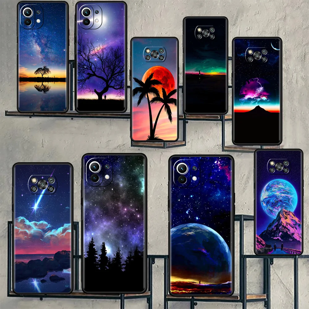 

Scenic Night Sky Case For Xiaomi Mi Poco X3 NFC M3 Pro F3 GT F1 M4 11 Lite Note 10 11T 10T 9T Silicone Back Phone Cover