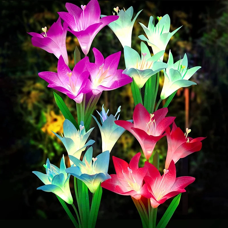 

Solar Flowers Decorative Lights Outdoor Garden, 4 Pack 16 Lily Lights Waterproof, Lawn Patio Walkway Yard Decor