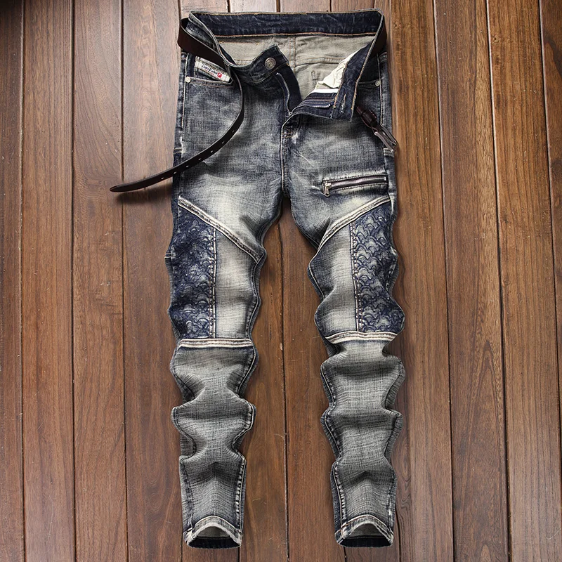 

Pantalon Homme Men Jeans Streetwear Biker Simple Design Man Motorcycle Denim Pants Trend Brand Trousers For Men Casual Solid