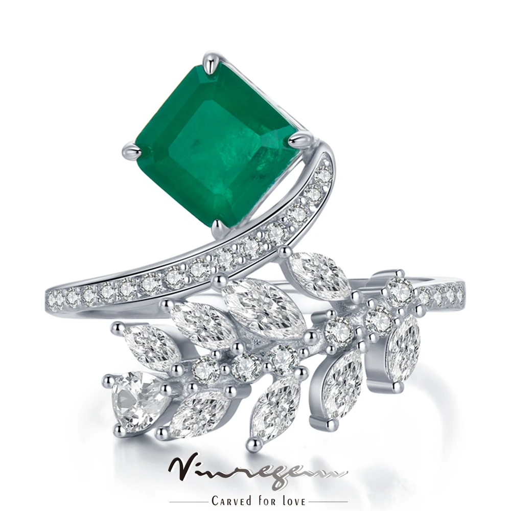 

Vinregem Real 925 Sterling Silver 7*7MM VVS Emerald Synthetic Moissanite Wedding Anniversary Ring for Women Gift Drop Shipping