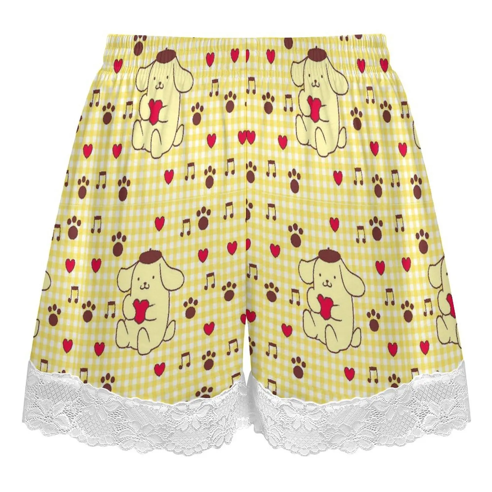 Фото Короткие пижамные штаны Pompompurin Sanrio с кружевной отделкой, тонкие трусики, летние свободные домашние штаны, повседневные шорты №5