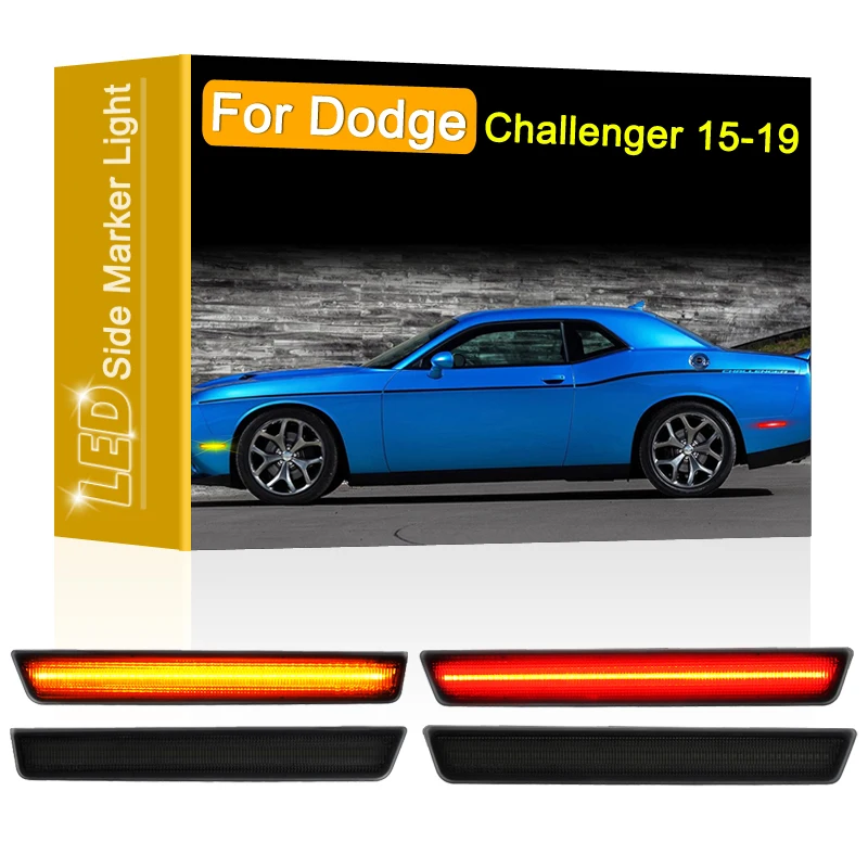 

4Pcs Smoked Lens Front Rear LED Side Fender Marker Light Assembly For Dodge Challenger 2015 2016 2017 2018 2019