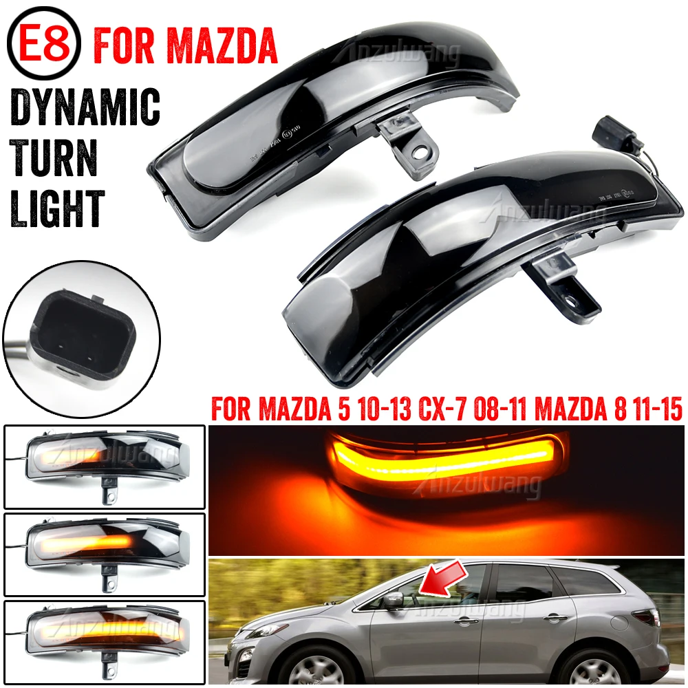 

2Pcs For For Mazda CX-7 CX7 2008-2014 For Mazda 8 MPV Dynamic LED Side Mirror Blinker Flowing Light Turn Signal Indicator Lamp