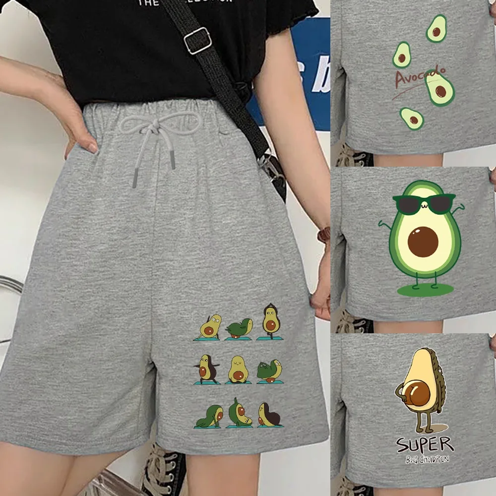 Summer Basic Shorts Women Draw Cord Sweatpant Basketball Running GYM Party Shorts Breathable Training Pants Avocado Pattern
