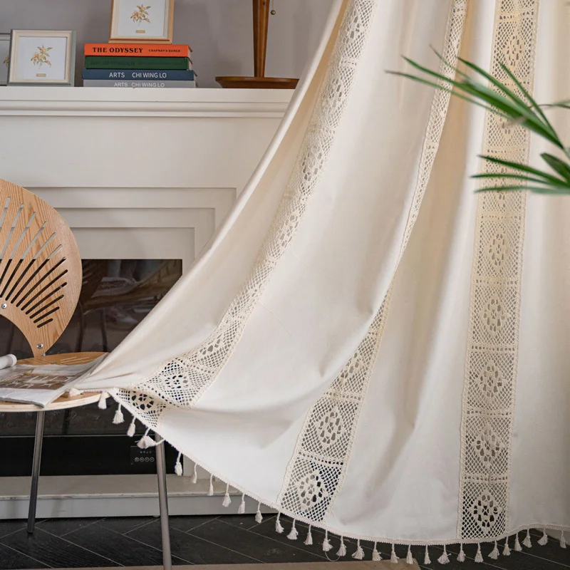 

Patchwork Lace Curtain Bohemian Crochet Lattice Partition Sheer Window Curtain Embroidered Tessal for Living Room Bedroom TJ9413