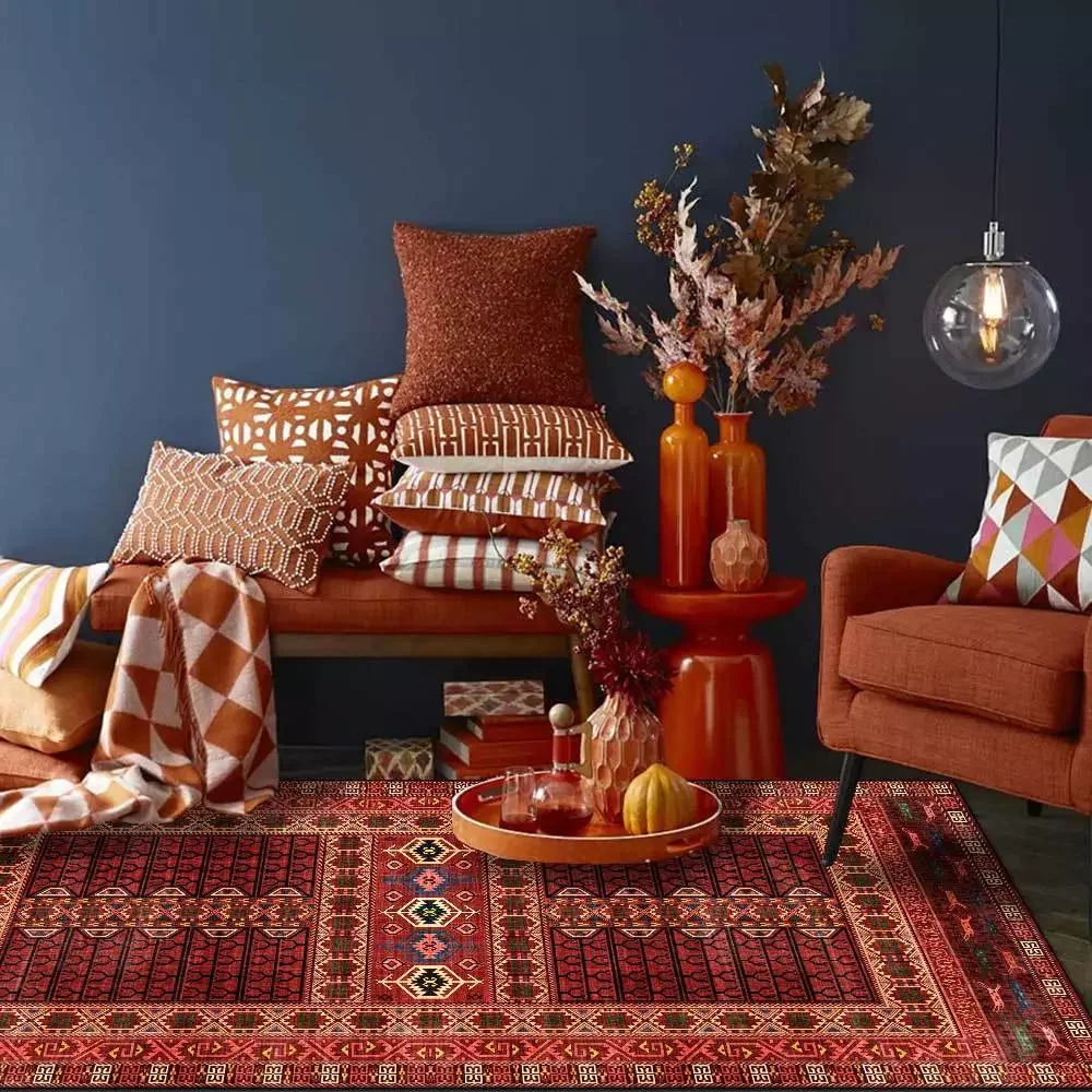 

NEW2023 Afghan Style Bedroom Bedside Area Rugs Retro Geometric Print Living Room Sofa Table Anti-Slip Floor Mat Kitchen Bathroom