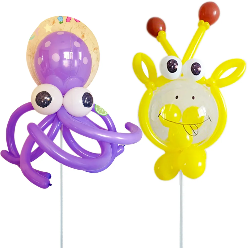 DIY Bobo Balloon Forme Animals Kit Include 20Inch Transparent Bubble Ballon 260 Long Balloons 5in Latex with Big Cup Stick 70cm