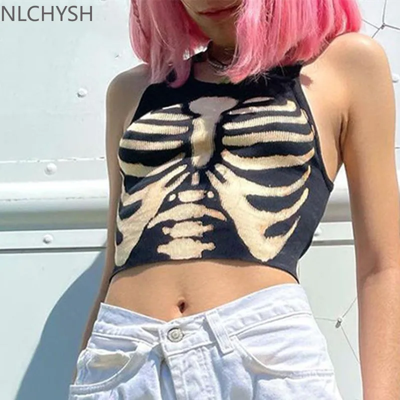 

Уличная одежда в стиле панк 90-х, винтажный короткий топ с коротким рукавом, Женский облегающий топ с графическим принтом готика, Харадзюку ...