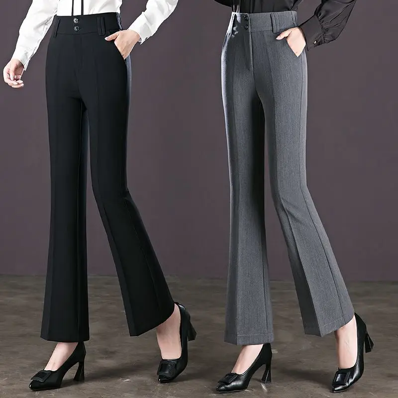 2023 New Spring Summer Korean Vintage Women's Solid Flare Pants Fashion Casual High Waist Silm Long Suit Pant Streetwear X102